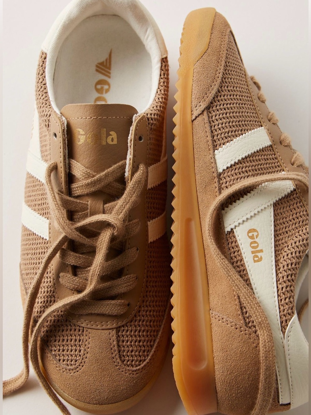NWOT $120 Free People X Gola Tornado Zephyr Sneakers in Light Caramel/Off White